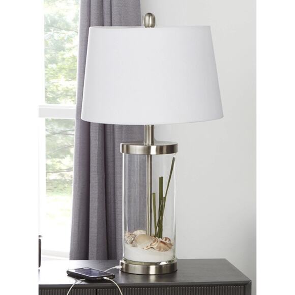 Better Home Garden Table Lamp Glass Stainless USB - Picture 4 of 4